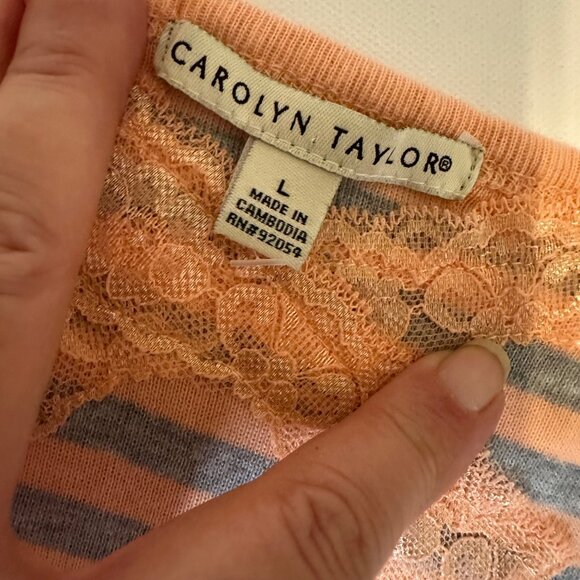 2 Vintage Y2K Carolyn Taylor Striped Lace-Accent Tank Tops Camisole Undershirt L - Picture 4 of 8